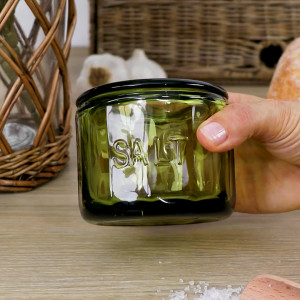 Heritage Green Glass Salt Pot + Scoop