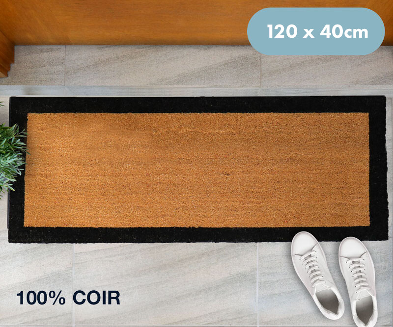 Harford Long Black Border 100% Coir Doormat - 120x40cm