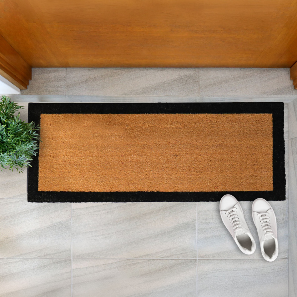 Harford Long Black Border 100% Coir Doormat - 120x40cm