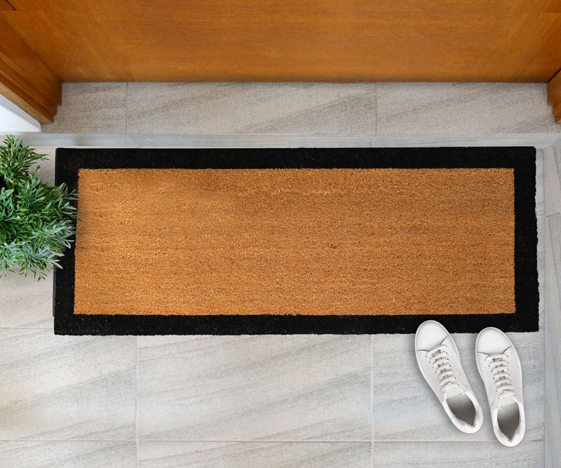 Harford Long Black Border 100% Coir Doormat - 120x40cm