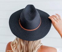 Black Panama Hat - Brown Leather Band