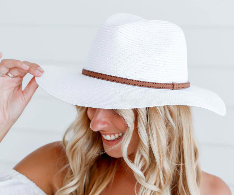 White Panama Hat - Brown Leather Band