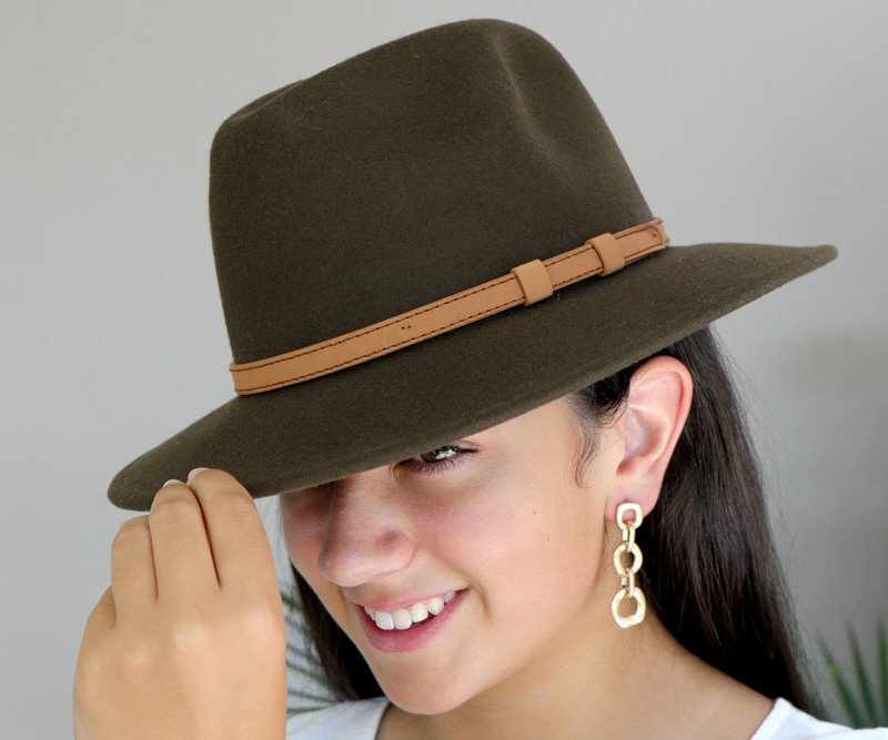 Layla Crushable Khaki Wool Fedora Hat