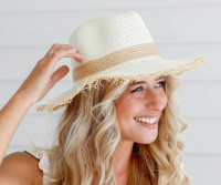 Cream Beachcomber Fedora Hat with Raffia Fringe