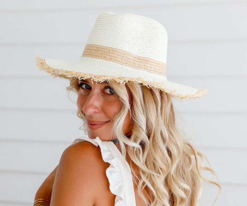 Cream Beachcomber Fedora Hat with Raffia Fringe