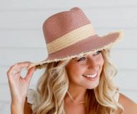 Rose Beachcomber Fedora Hat with Raffia Fringe