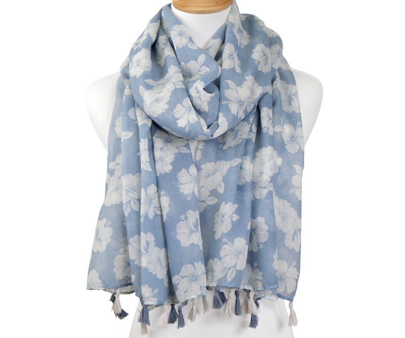 Day at the Beach Blue Hibiscus Scarf