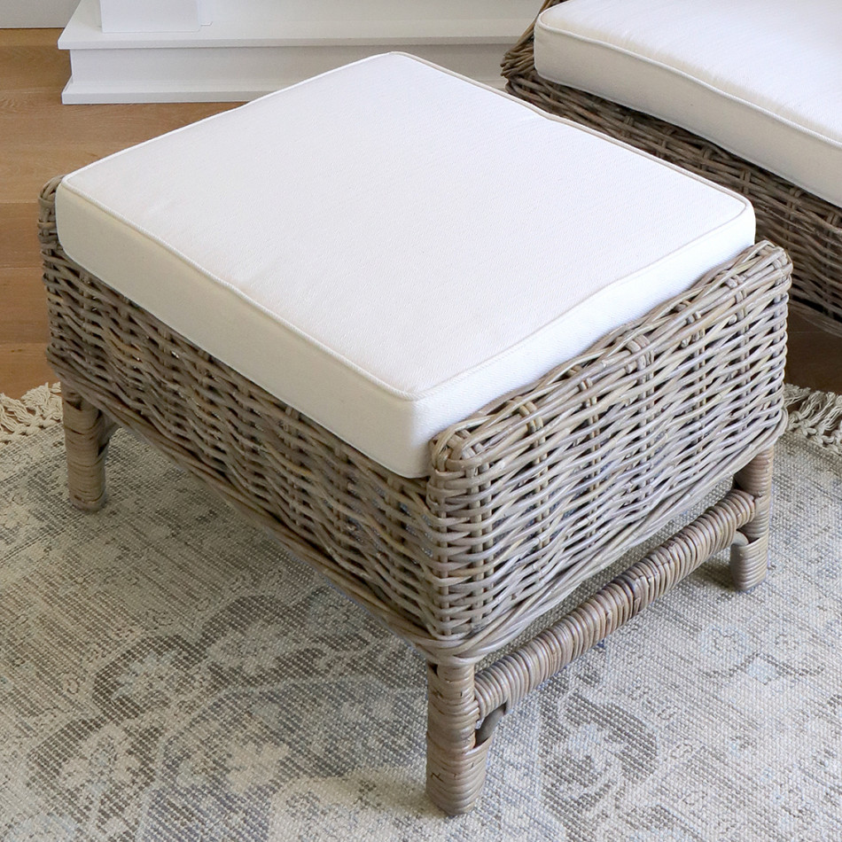 Highbury antique grey rattan footstool with removable cream cushion