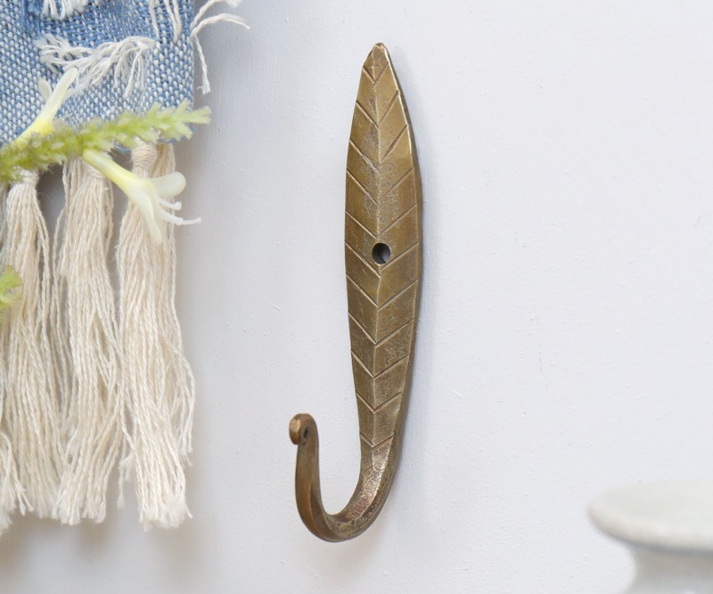 Brass Leaf Wall Hook Vintage Style