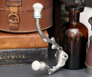 Cranbrook Silver Hook with White Ceramic Knobs