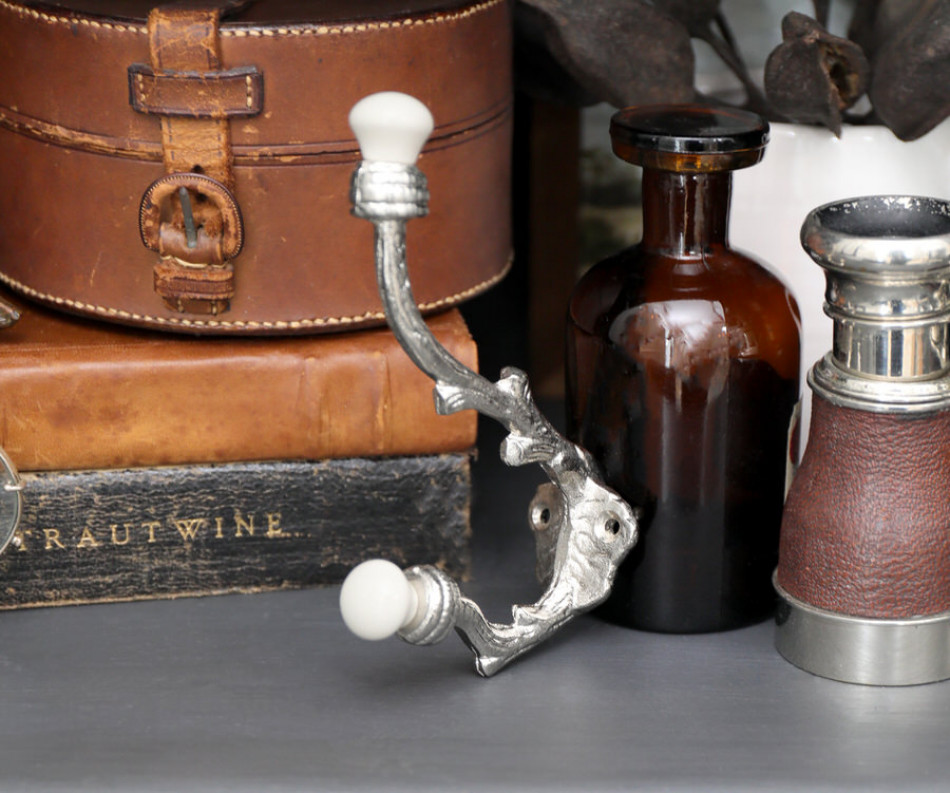 Cranbrook Silver Hook with White Ceramic Knobs