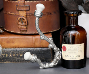 Cranbrook Silver Hook with White Ceramic Knobs