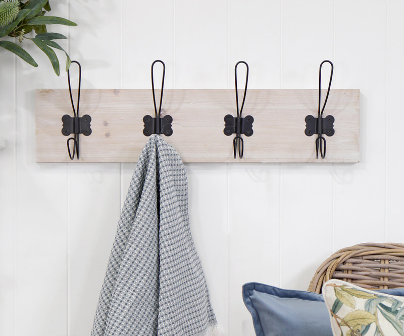 Ramsey Whitewash 4-Hook Coat Rack