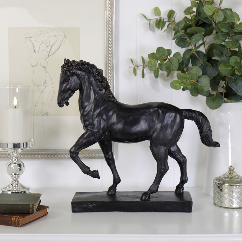 Large Antique Black Horse - Standing, a functional household accessory for display or organisation
