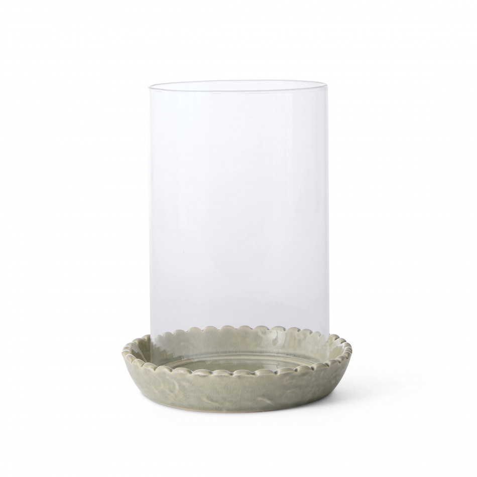 Small Corinella Green Ceramic Candle Hurricane, a decorative accessory for safely presenting candles or tealights