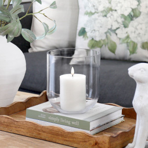 Large Haven Glass Candle Hurricane, a practical vessel for drinks with decorative tabletop appeal