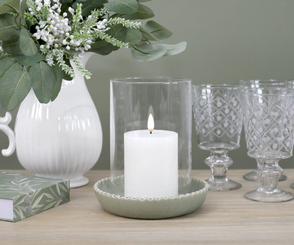 Large Corinella Green Ceramic Candle Hurricane