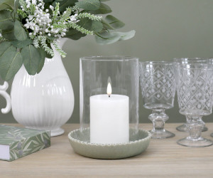 Large Corinella Green Ceramic Candle Hurricane