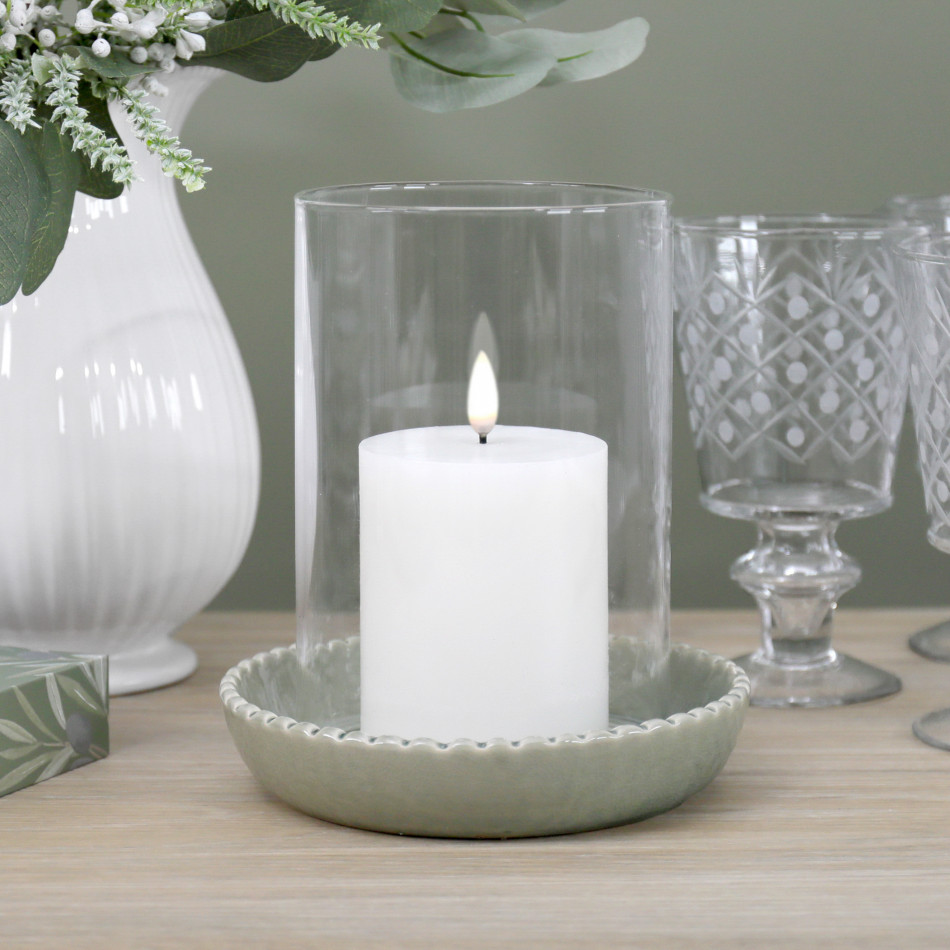 Large Corinella Green Ceramic Candle Hurricane, decorative lighting accessory