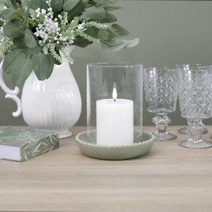 Large Corinella Green Ceramic Candle Hurricane, a decorative piece for displaying candlelight