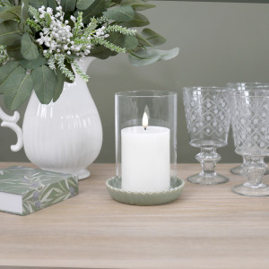 Small Corinella Green Ceramic Candle Hurricane, a decorative piece for displaying candlelight