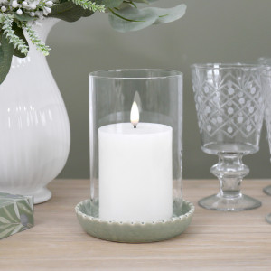 Small Corinella Green Ceramic Candle Hurricane, decorative lighting accessory