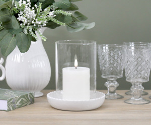 Large Corinella White Ceramic Candle Hurricane