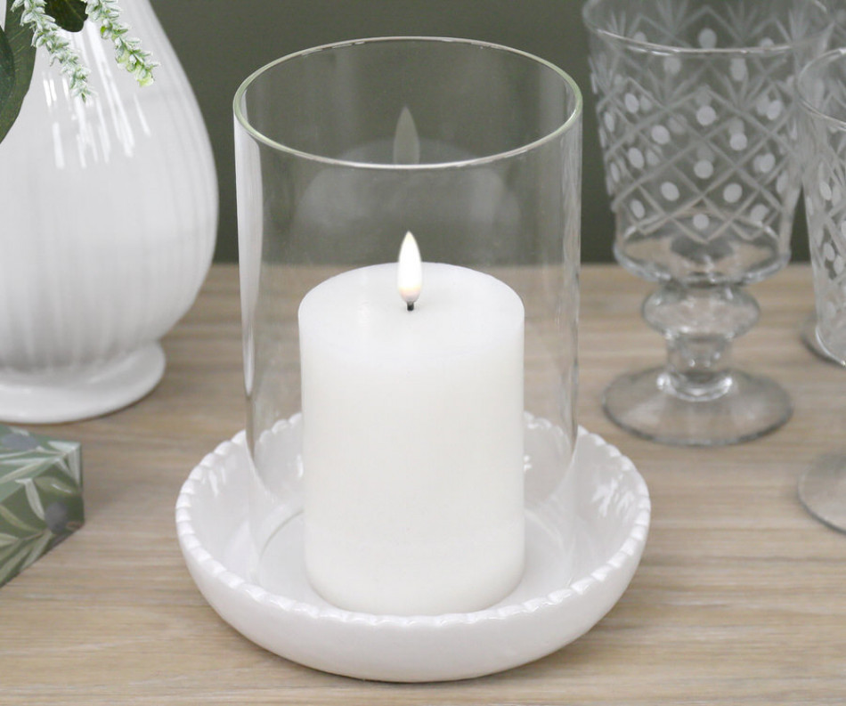 Large Corinella White Ceramic Candle Hurricane