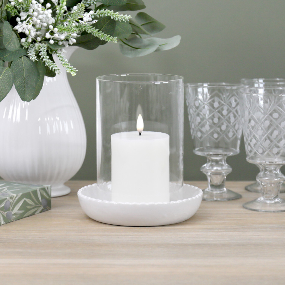 Large Corinella White Ceramic Candle Hurricane, decorative lighting accessory