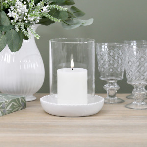 Large Corinella White Ceramic Candle Hurricane, decorative lighting accessory