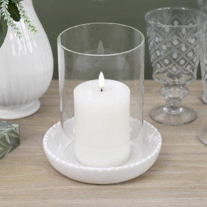 Large Corinella White Ceramic Candle Hurricane, a decorative accessory for safely presenting candles or tealights