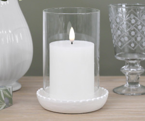 Small Corinella White Ceramic Candle Hurricane