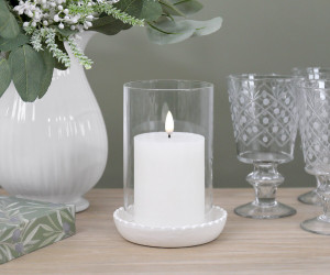 Small Corinella White Ceramic Candle Hurricane
