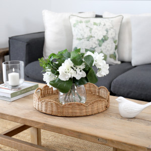 Small Swanley Scalloped Rattan Tray - Round, designed for practical dining use with an ornamental presentation