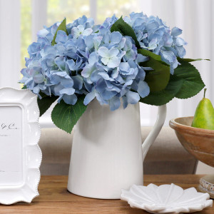 Summer Blue Hydrangeas 5-Head Bouquet, decorative flowers or foliage for vase styling