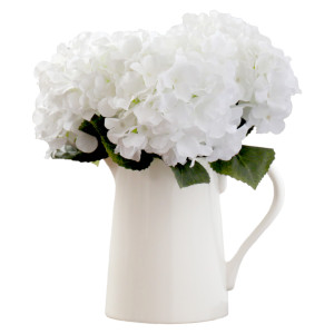 Set 5 Snowball White Hydrangea Bouquet, decorative flowers or foliage for vase styling