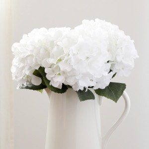 Set 5 Snowball White Hydrangea Bouquet, decorative artificial flower or foliage stem