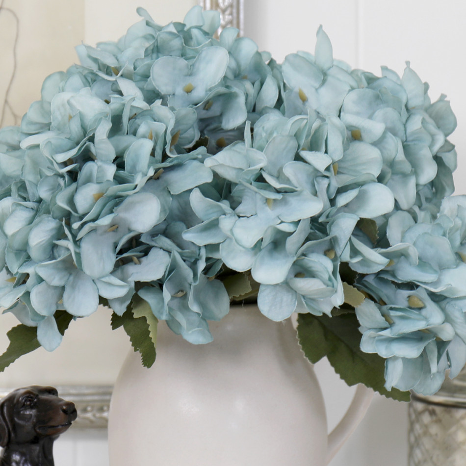 Set 3 Soft Blue Hydrangea Stems, decorative flowers or foliage for vase styling
