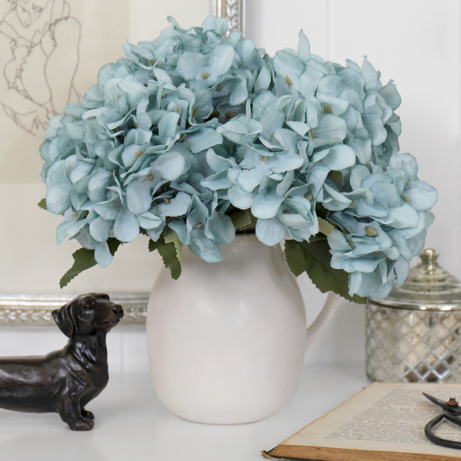 Set 3 Soft Blue Hydrangea Stems, decorative home accessory