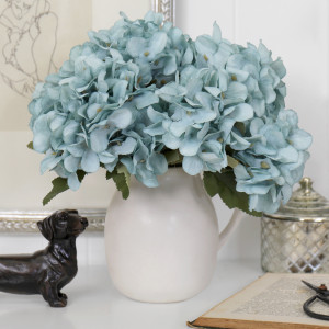 Set 3 Soft Blue Hydrangea Stems, decorative home accessory