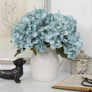 Set 3 Soft Blue Hydrangea Stems, a decorative botanical stem or arrangement for styling in a vase