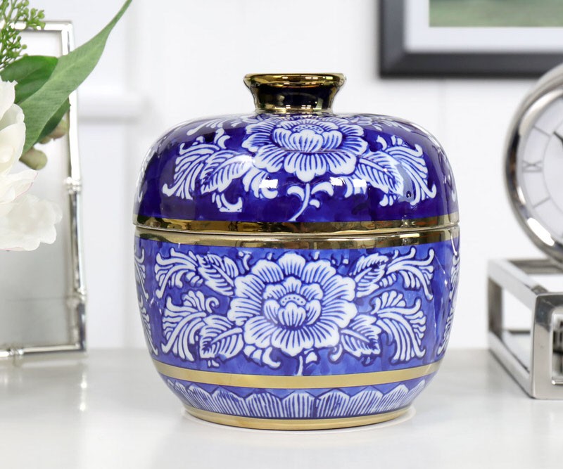 Pembroke Indigo Ginger Jar with Gold - Medium