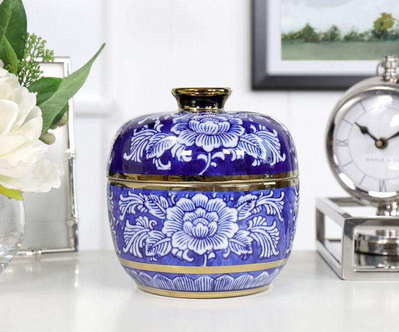 Pembroke Indigo Ginger Jar with Gold - Medium