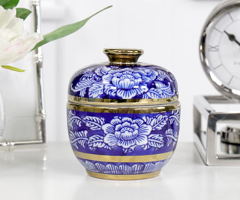 Pembroke Indigo Ginger Jar with Gold - Small