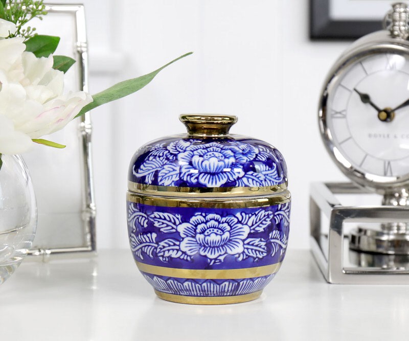 Pembroke Indigo Ginger Jar with Gold - Small