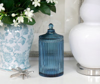 Tall Blue Mayfair Ribbed Glass Jar