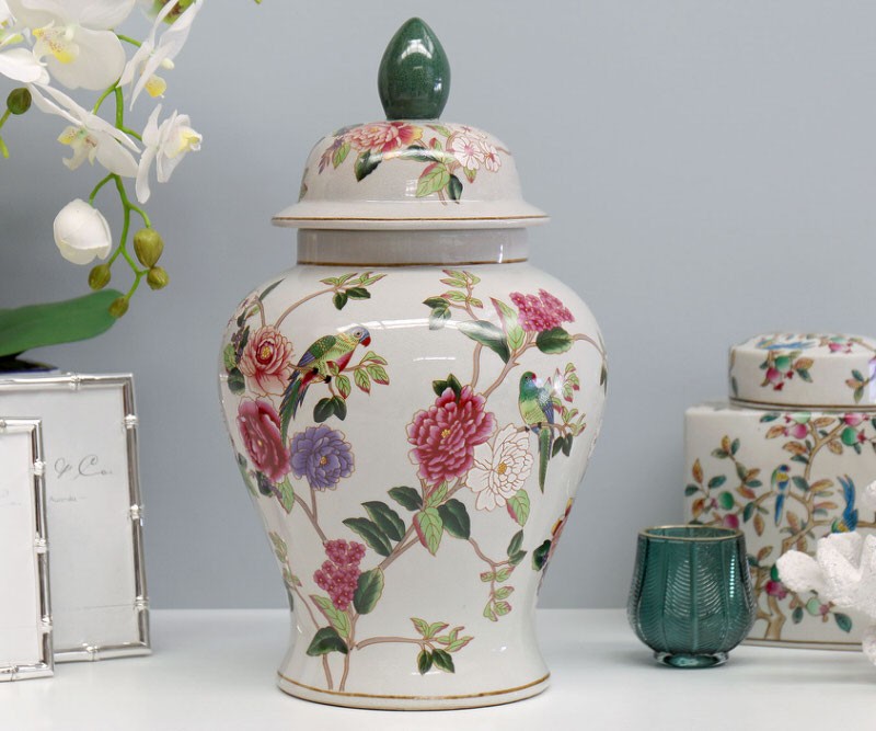 Hollingbury Peony & Parrots Ginger Jar