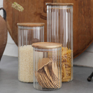Medium Eleanor Fluted Glass Storage Jar, a drinkware piece for serving and tabletop use