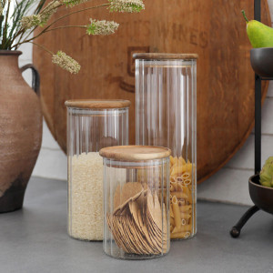 Short Eleanor Fluted Glass Storage Jar, a drinkware piece for serving and tabletop use