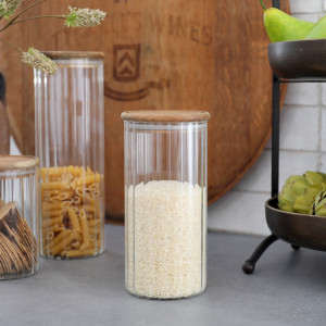 Medium Eleanor Fluted Glass Storage Jar, a drinkware piece designed for serving beverages at the table